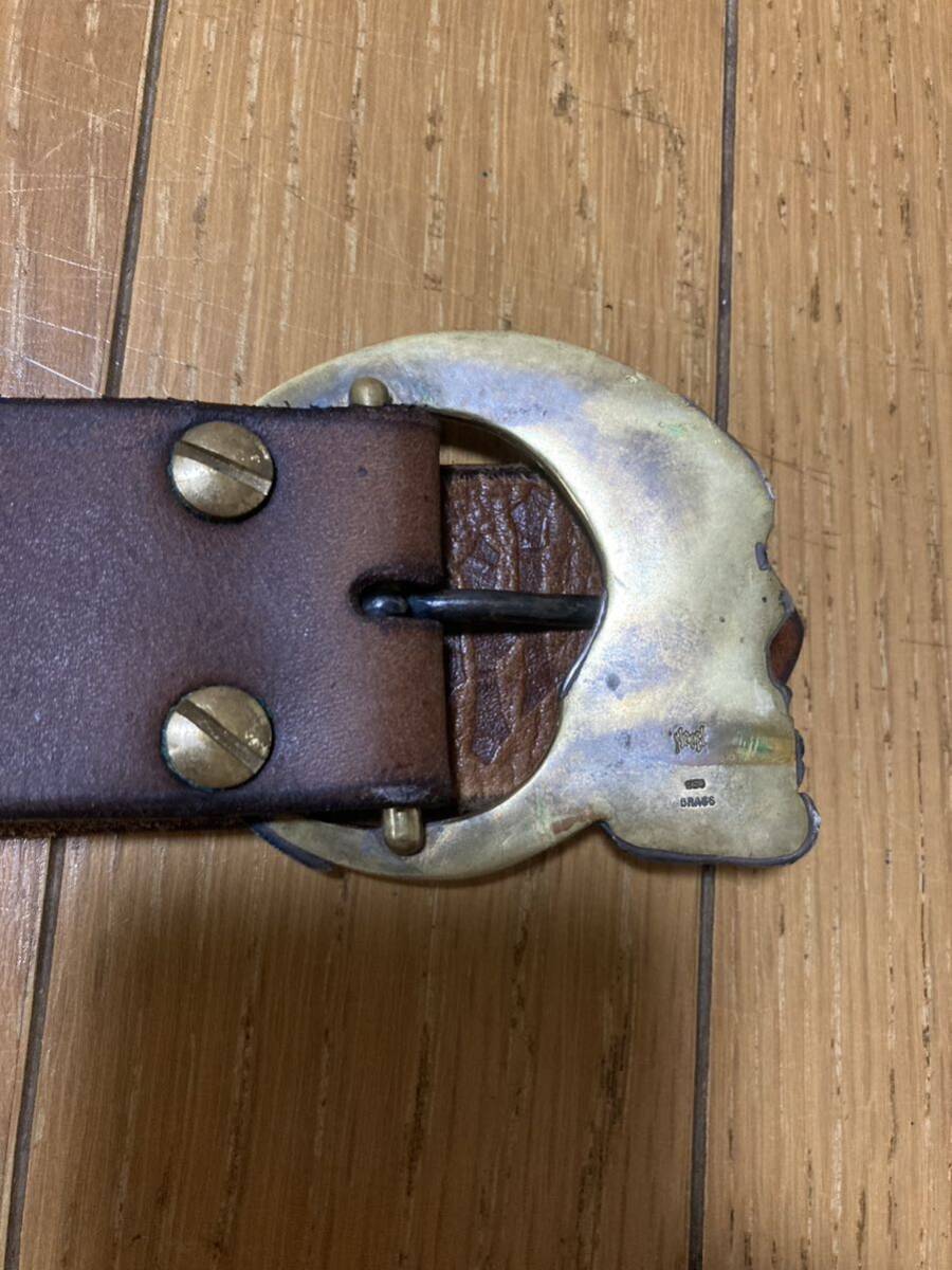 HOOK スカル バックル ベルト 36 ブラウン シルバー x ブラス HOOK スカル バックル ベルト 36 ブラウン シルバー x ブラス