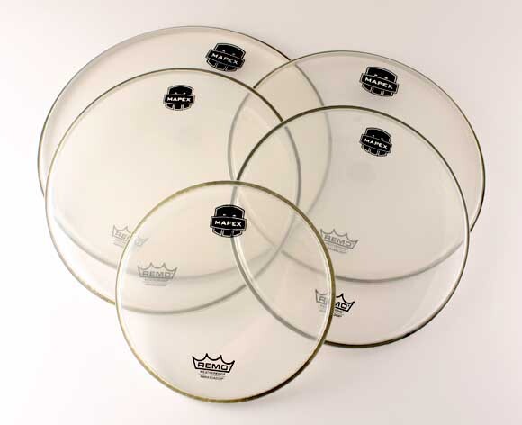 値下げしました。REMO/Mapex　クリアーアンバサダー10，12，13，14，16の５枚セット販売。新古品、訳アリ、即決落札していただけます。