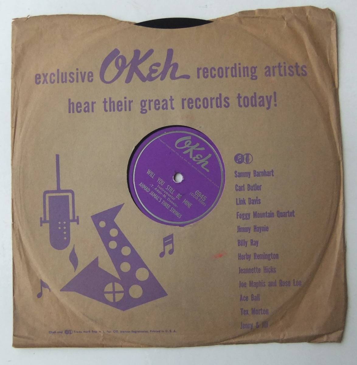 ◆ AHMAD JAMAL ◆ Will You Still Be Mine / Ahmad ' s Blues ◆ Okeh 6945 (78rpm SP) ◆