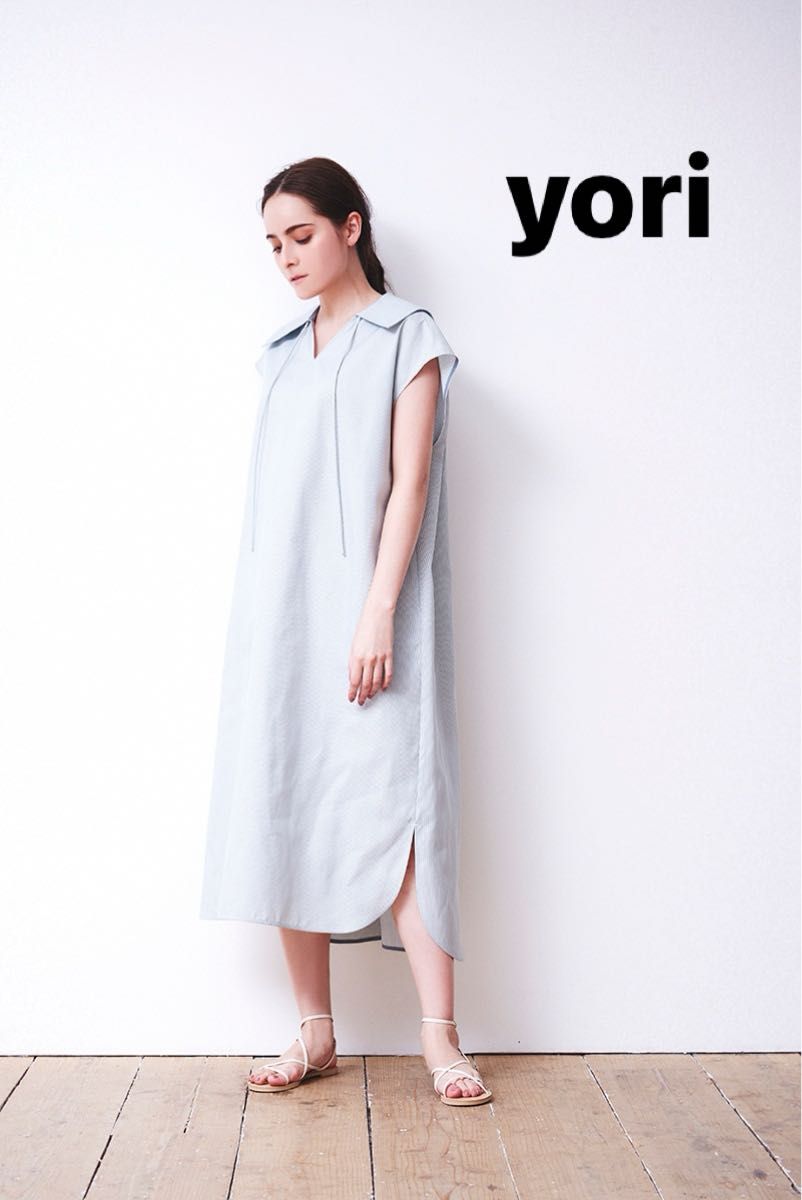 yori ヨリ リネン ノースリーブロングワンピース 美品 ヨリ yori コードレーンマリンワンピース ロングワンピース