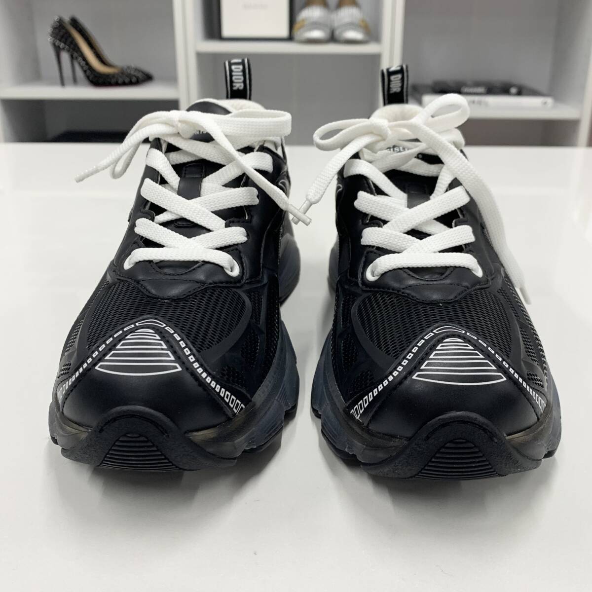 9980 クリスチャンディオール Dior Vibe レザー ラバー ロゴ メッシュ スニーカー ブラック