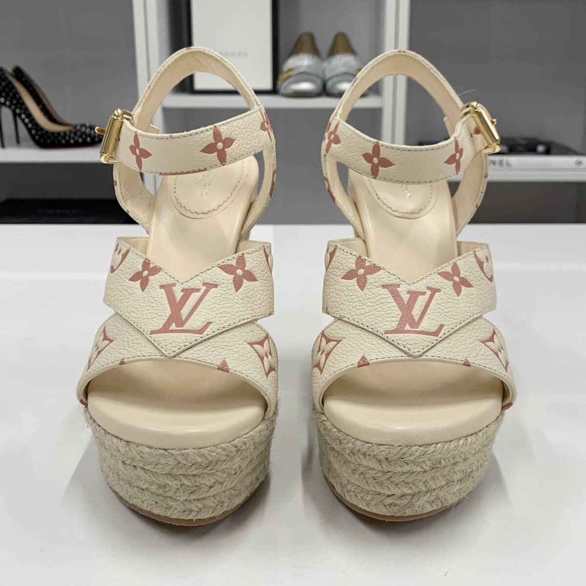 【上品なベージュが◎】Louis Vuitton★サンダル 9978 未使用 ヴィトン スターボードライン レザー モノグラム