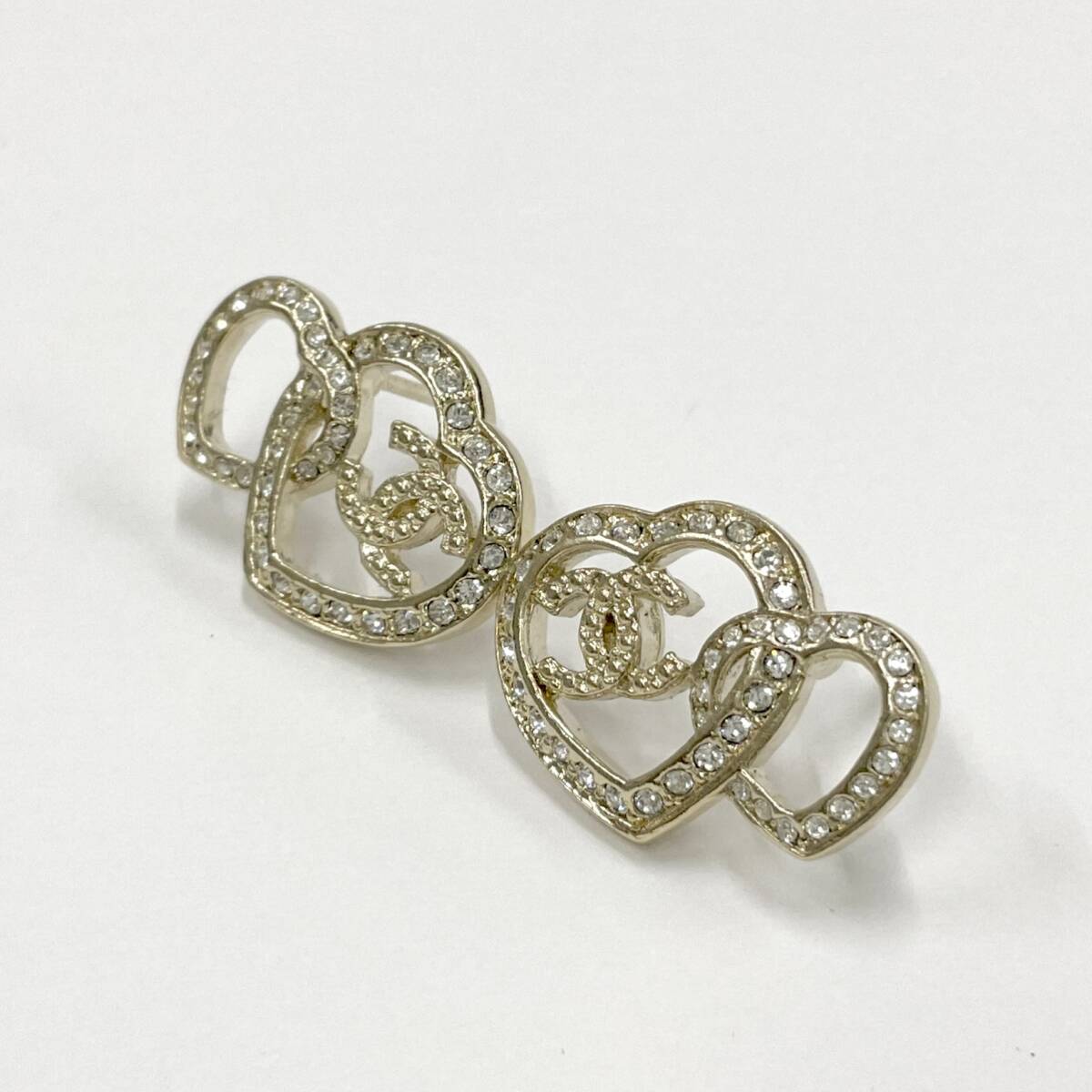 【ハートチェーンが可愛い】CHANEL ハート型ピアス 9366 シャネル ピアス ココマーク ラインストーン ハート