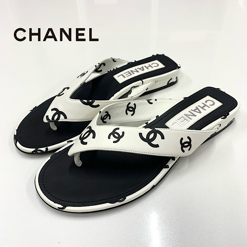 輝きを添えて☆ CHANEL ココビーチ トング サンダル M10070 未使用 シャネル レザー ココマーク トングサンダル