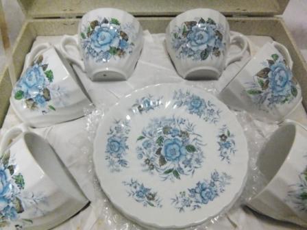 BRITISH ANCHOR STAFFORDSHIRE ブリティッシュアンカー スタッフォードシャー Blue Cluster ブルークラスター ティーカップ&ソーサー 6客_画像2