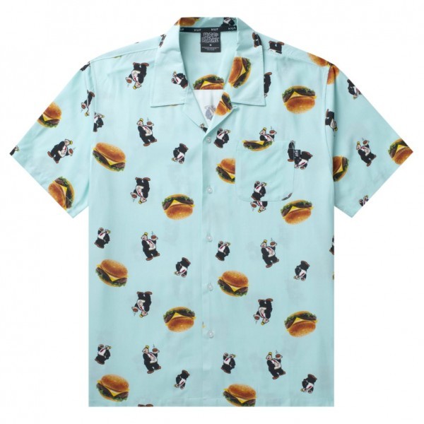 Sサイズ HUF x POPEYE WIMPY BURGER BUTTON UP SHIRT ハフ ポパイ コラボ 半袖 シャツ ボタン 開襟 バーガー aloha アロハ