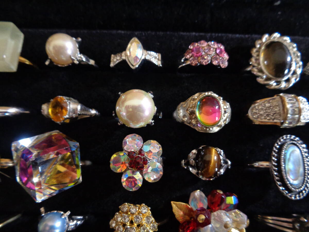 *100 jpy ~[ large amount ] gorgeous CZ/ natural stone / color stone / shell / pearl / rhinestone attaching design * size various Vintage ring ring 40 point set *K-78