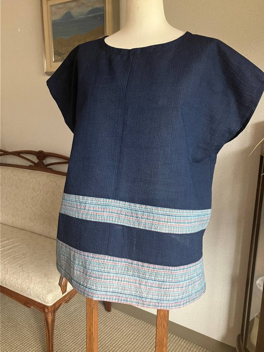  kimono remake unused ... woven yukata cloth from tunic French sleeve slit entering 