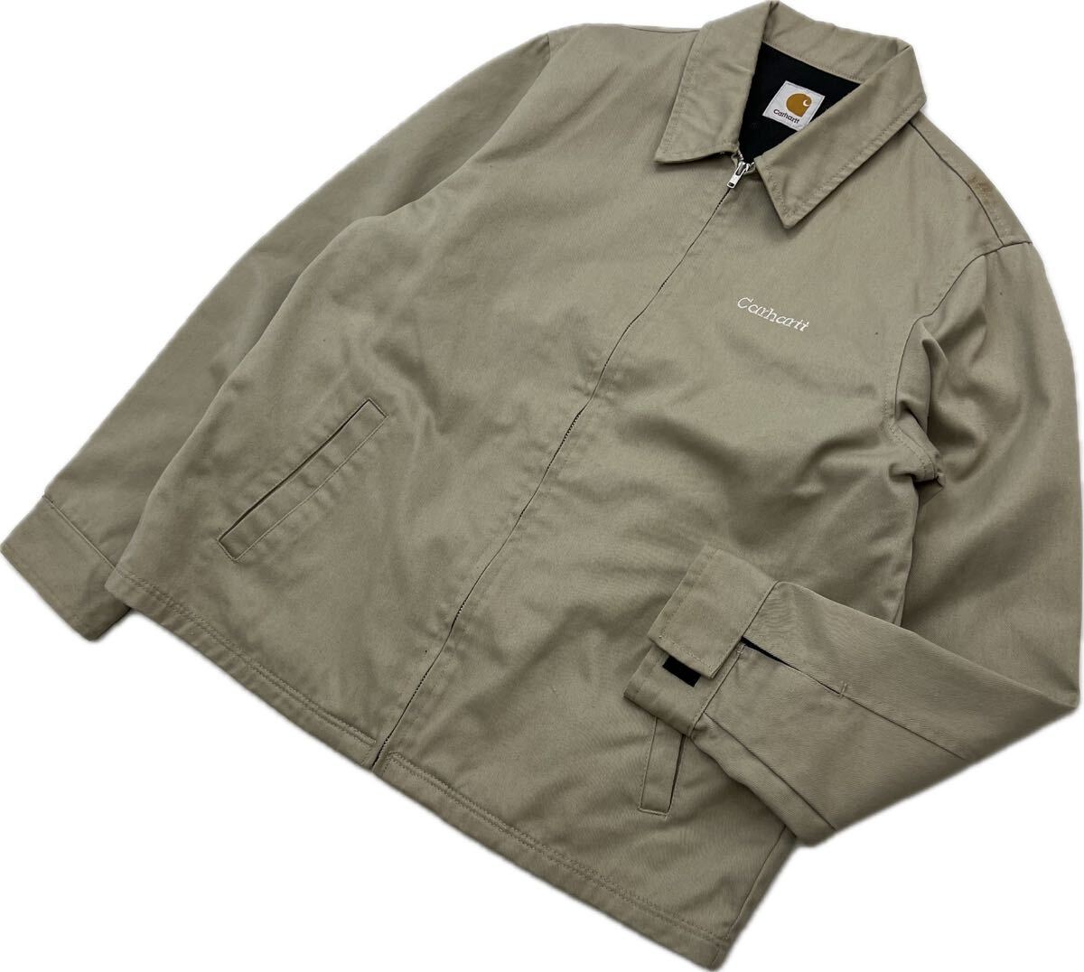 Carhartt ☆ コットン ワーク ジャケット 裏地メッシュ ブルゾン ベージュ L アメカジ スケーター ストリート 古着 人気 カーハート■EC252