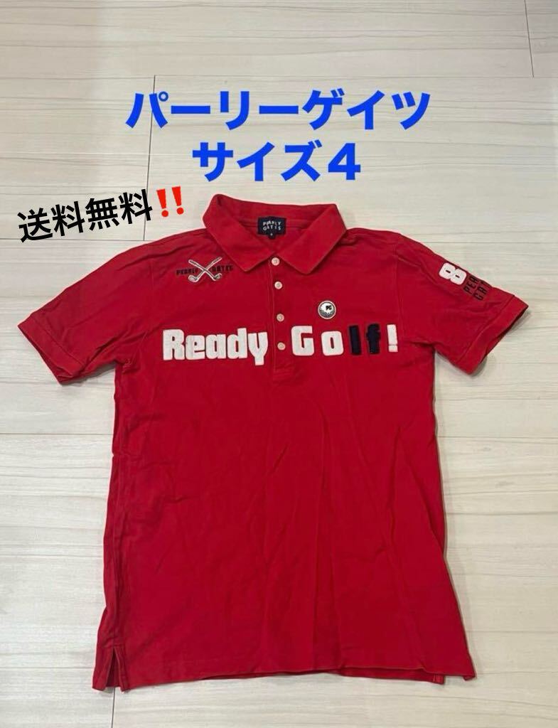 パーリーゲイツ メンズ 半袖 ポロシャツ 4号(M) 送料無料 美品 パーリーゲイツ 半袖ポロシャツ 赤 サイズ4
