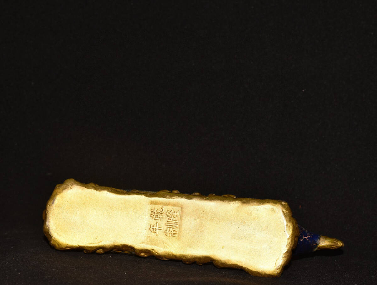 館蔵珍品 銅製 景泰藍 琺瑯彩 塗金 龍頭藥碾子』置物 賞物 貴重 館蔵珍品 銅製 景泰藍 琺瑯彩 塗金 龍頭藥碾子』置物 賞物 貴重