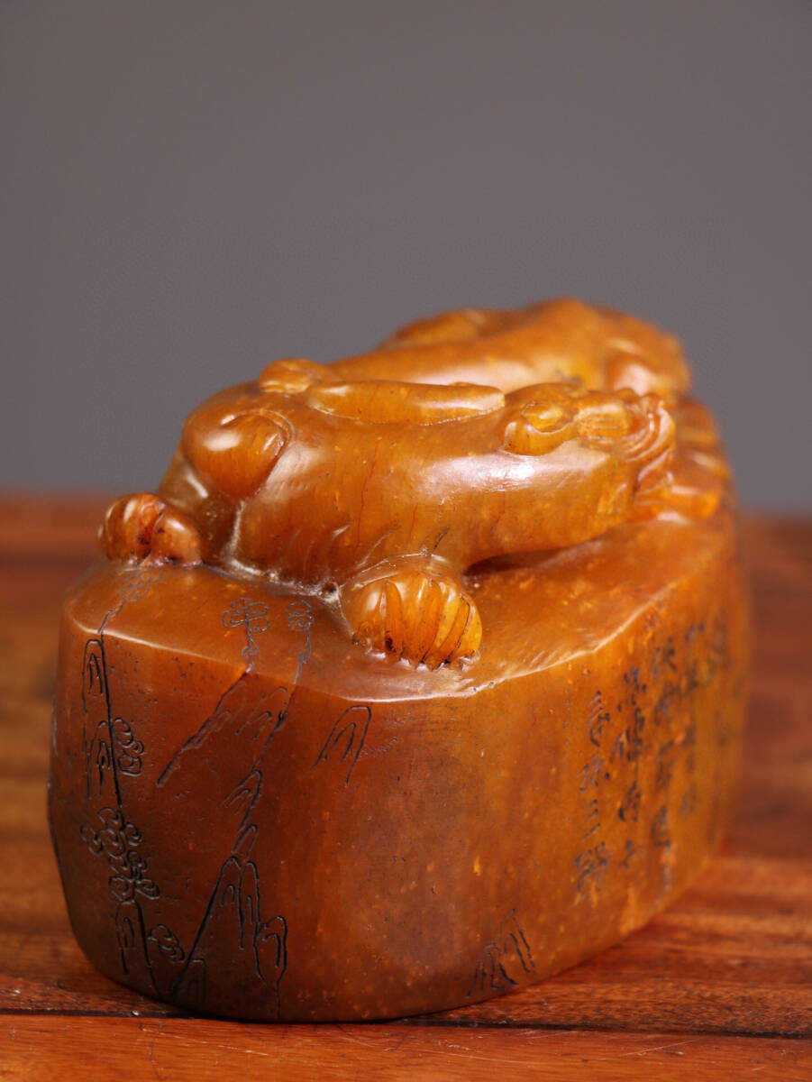 館蔵珍品 寿山石 田黄石 細密彫 瑞獣印章』置物 賞物 貴重物品 館蔵珍品 寿山石 田黄石 細密彫 瑞獣印章』置物 賞物 貴重物品