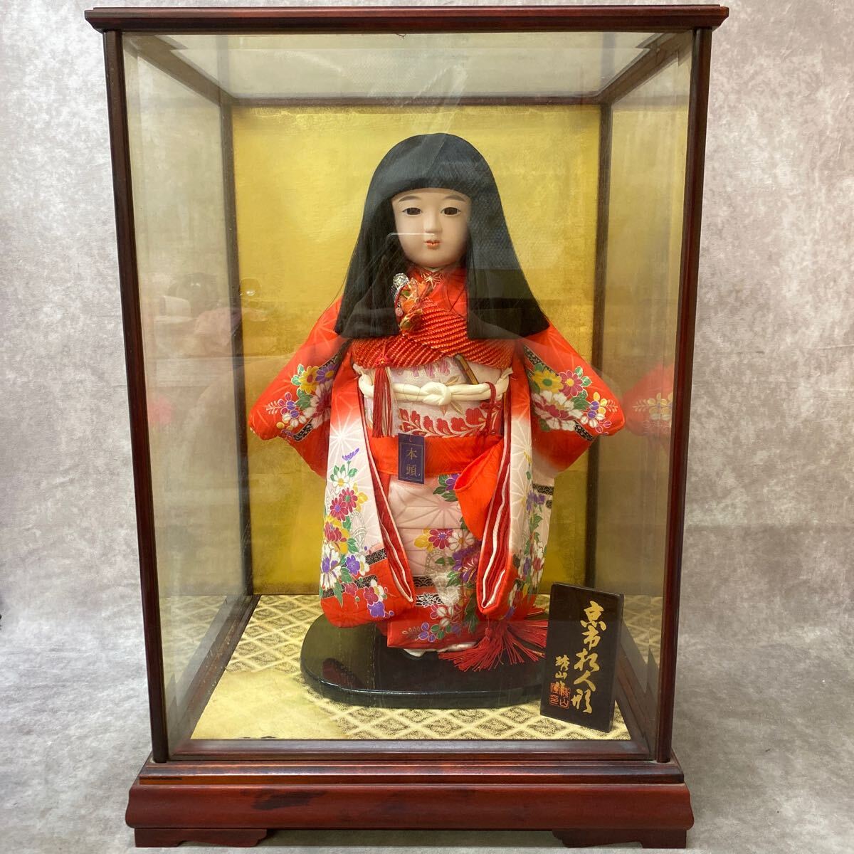 日本人形 京山杉人形 市松人形 琇山作 たて約57cm 横約40cm 奥行き約35cm 中古品 女の子 ガラスケース 日本人形 レトロ 飾り