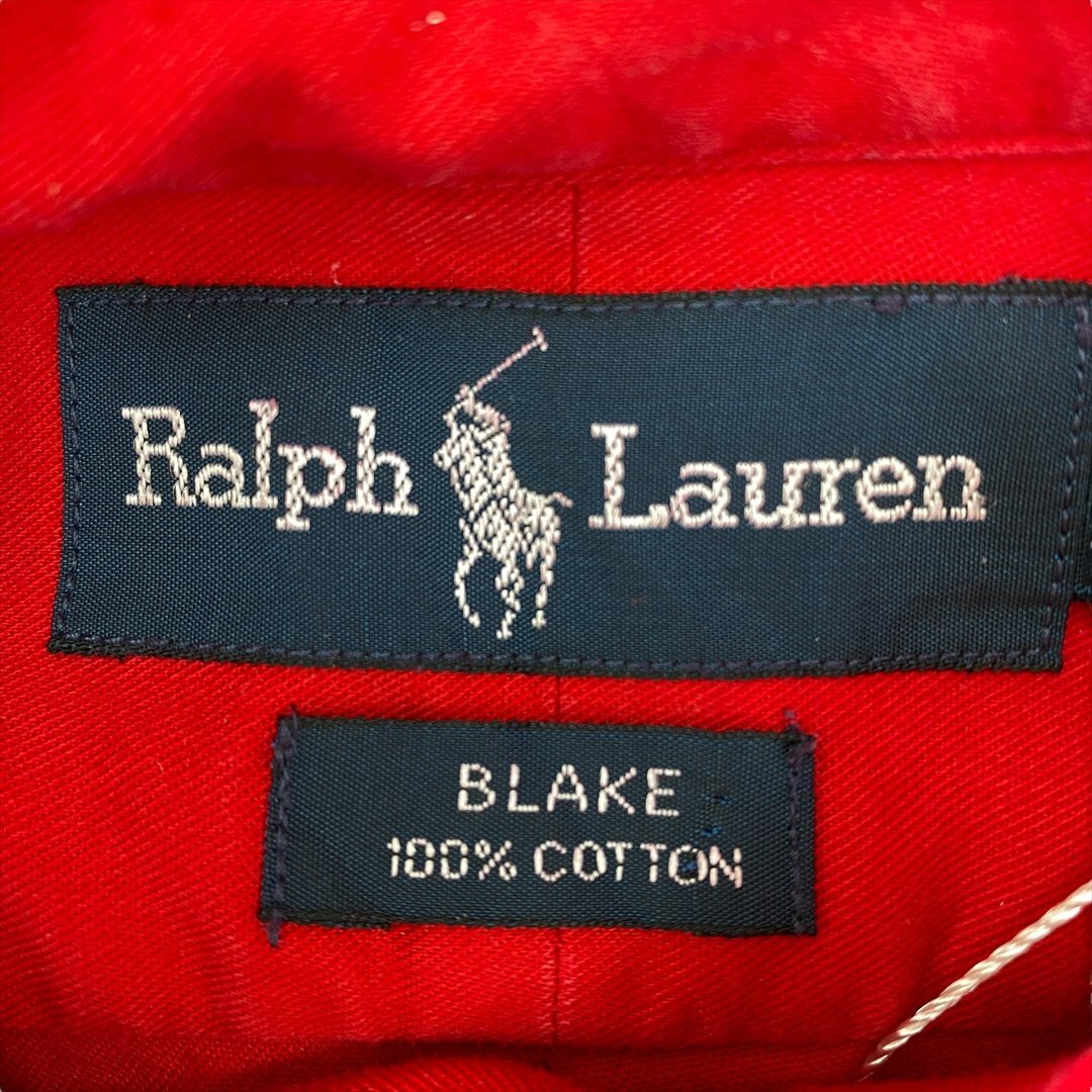 ラルフローレン Ralph Lauren シャツ 長(zhǎng)袖 レッド 古著 メンズ M USA制 刺繍ロゴ ボタンダウン B.D クリーニング済み