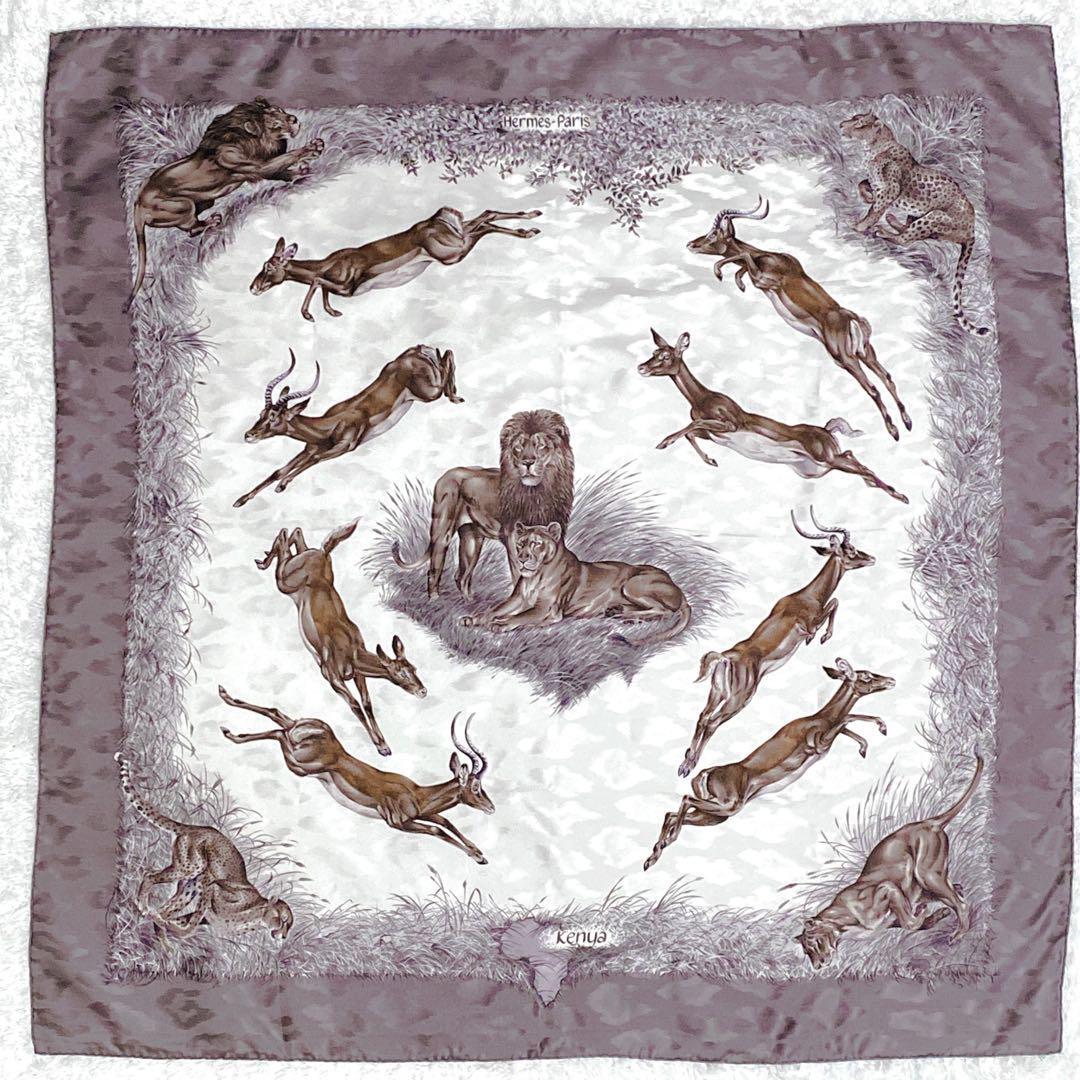 美品】HERMES エルメス KENYA ケニア silk カレ90 シルク 美品】HERMES エルメス KENYA ケニア silk カレ90 シルク