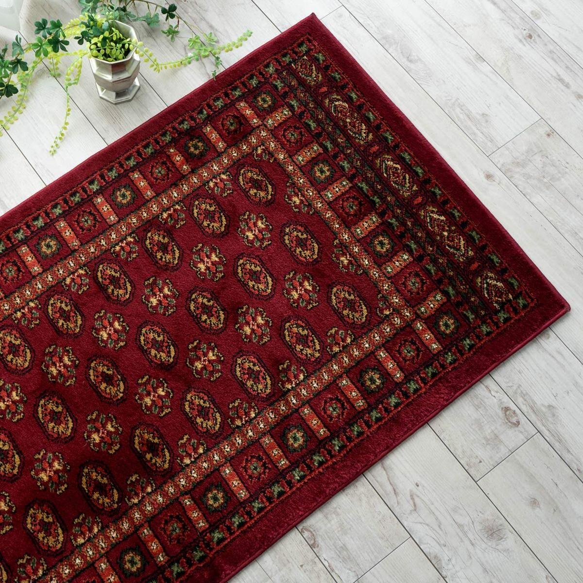 ■■サヤンサヤン キッチンマット カーペット ボハラ柄 クラシック トルコ製 ウィルトン織 約 80cm×330cm レッド