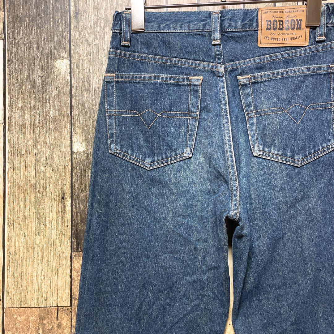 日本製》ボブソン 青 デニムパンツ M 革パッチ インディゴ 日本製》ボブソン 青 デニムパンツ M 革パッチ インディゴ