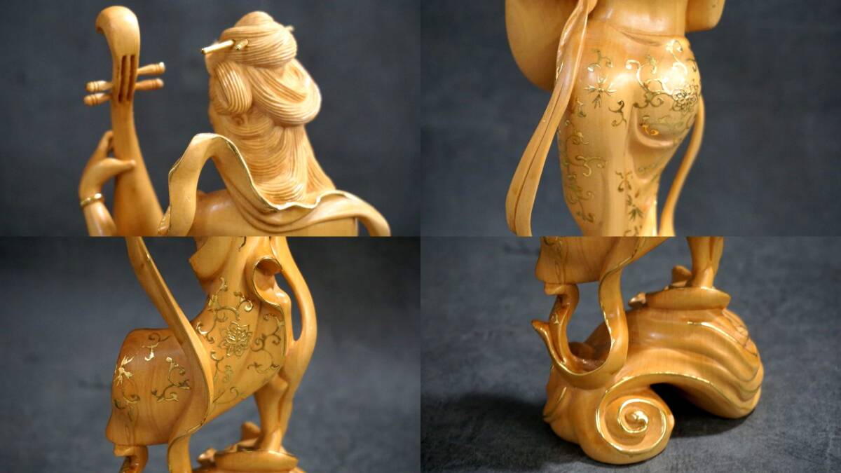 1円~ 【仏像 彫刻】葉小鵬作 総手彫り 黄楊 「裸弁財天」共箱付 1円~ 【仏像 彫刻】葉小鵬作 総手彫り 黄楊 「裸弁財天」共箱付