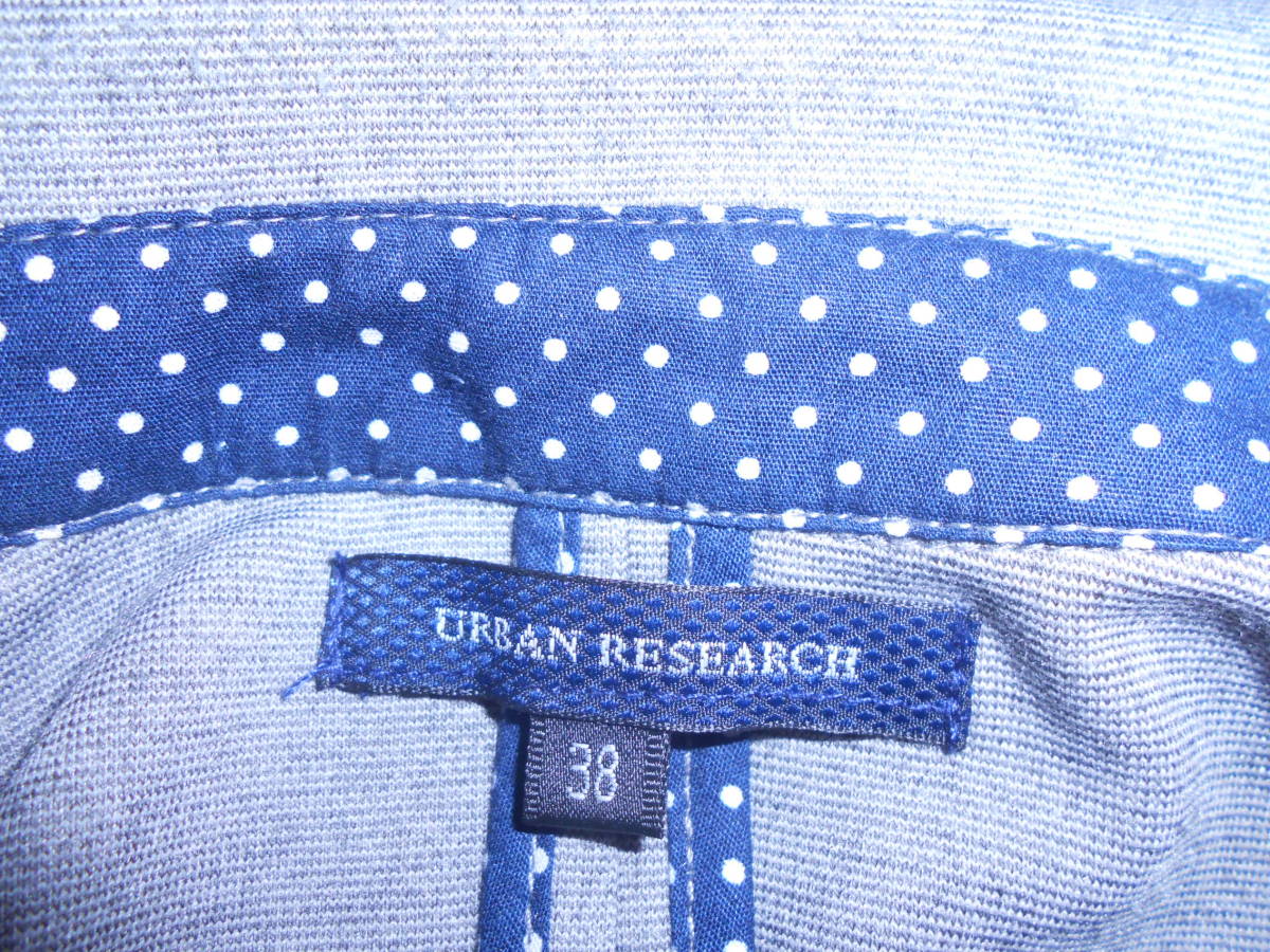 f34◆URBAN RESEARCH 3Bシングルテーラードジャケット◆アーバンリサーチ サイズ38グレー系ストレッチ入り 衿裏ドット柄使い 裏地なし1e_画像5