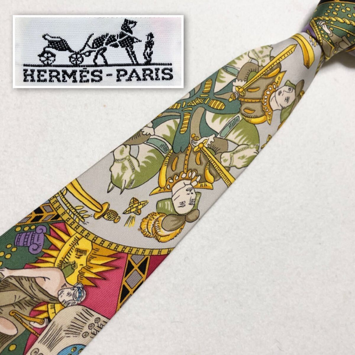 美品 希少デザイン HERMES エルメス ネクタイ スカーフ柄 神話 美品 希少デザイン HERMES エルメス ネクタイ スカーフ柄 神話