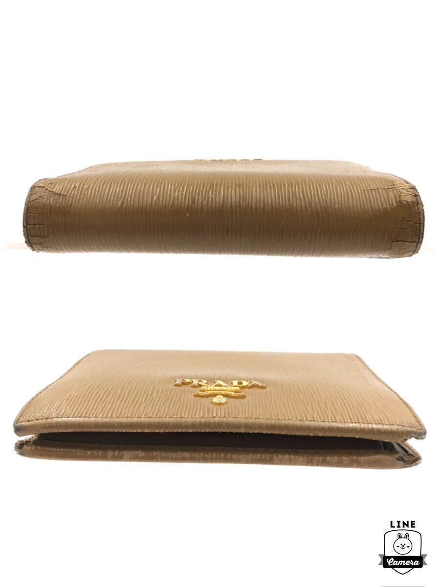 美品】 プラダ PRADA 三つ折り財布 ゴールドロゴ サフィアノ 美品】 プラダ PRADA 三つ折り財布 ゴールドロゴ サフィアノ