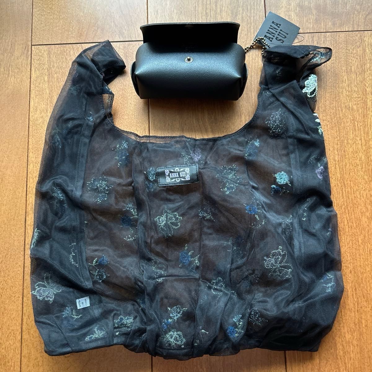 新品 ANNA SUI アナスイ エコバッグ ケース付き 刺繍 チュール 新品 ANNA SUI アナスイ エコバッグ ケース付き 刺繍 チュール