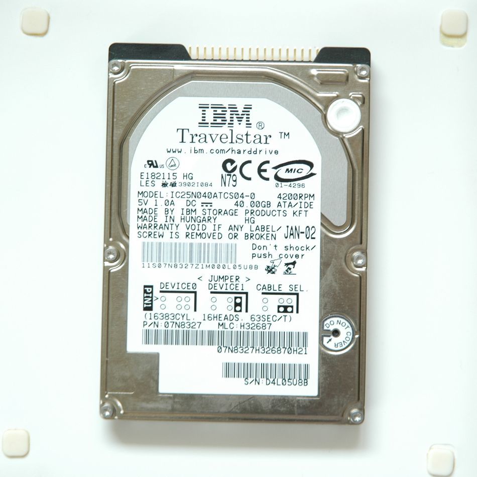 5【ジャンク】IBM　IC25N040ATCS04-0　40GB　健康状態：正常　電源投入回数/1997回　使用時間/4907時間_画像2