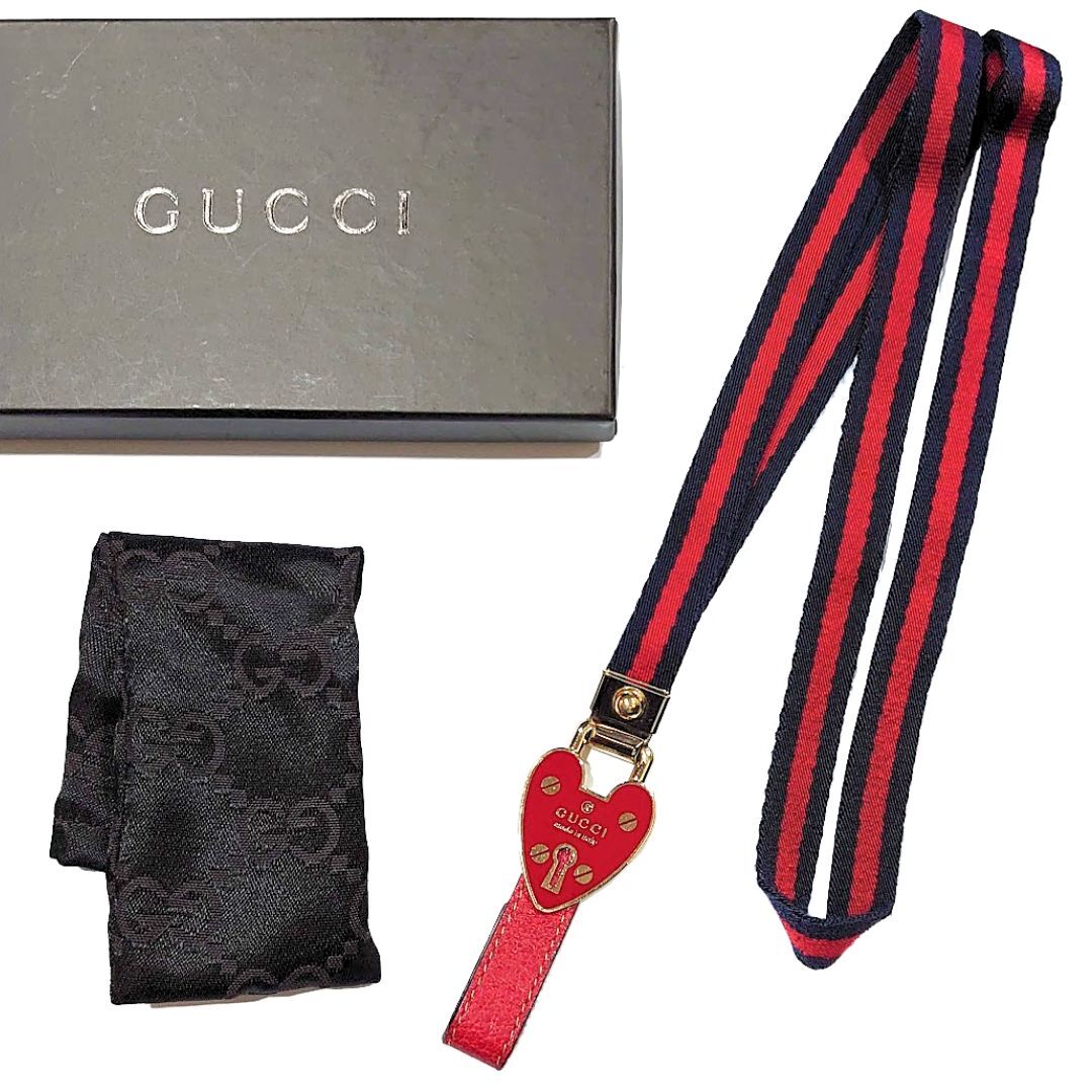 鑑定済】GUCCI グッチ ネックストラップ ネックホルダー ハート 鑑定済】GUCCI グッチ ネックストラップ ネックホルダー ハート
