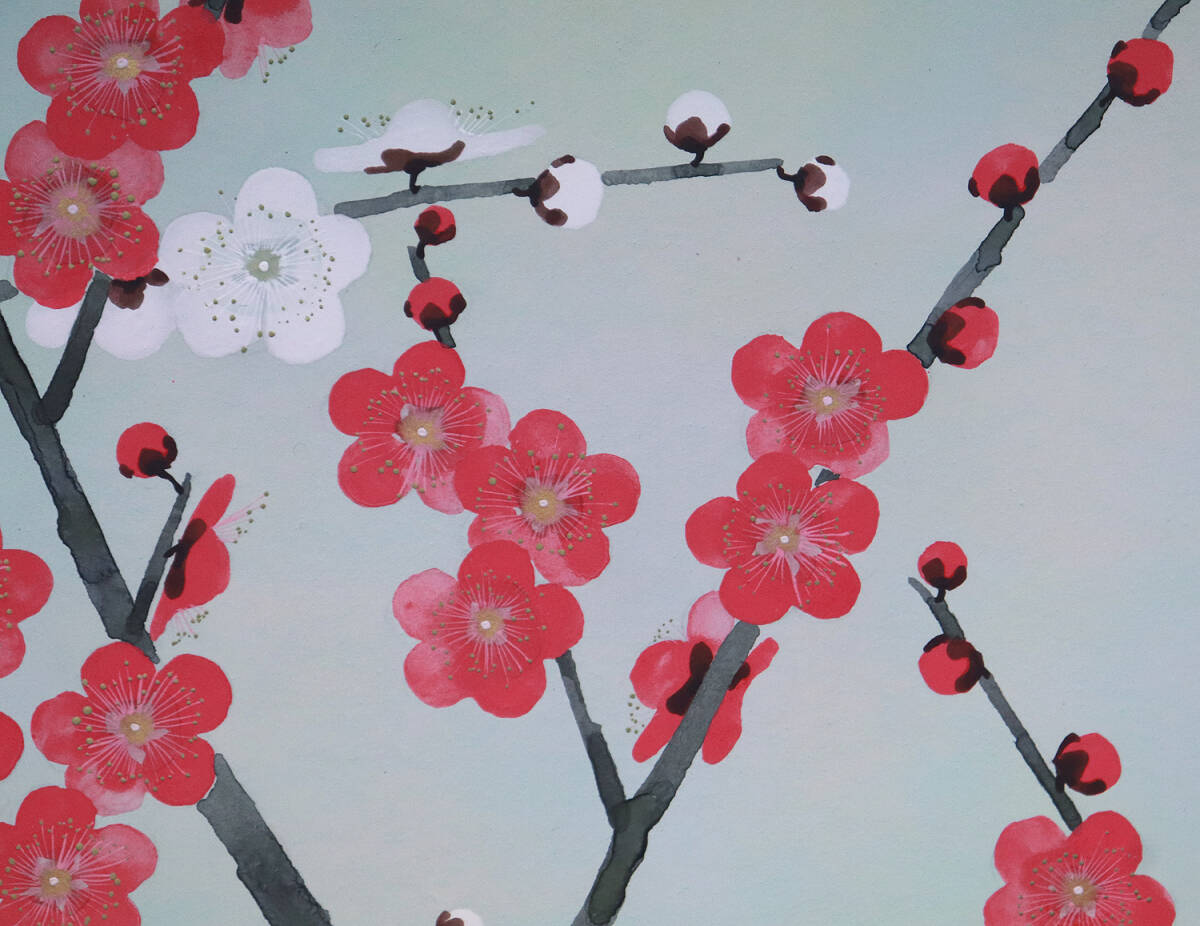 真作】岩壁冨士夫 10M 「花薔薇」横長の日本画で落ち着いた作品 真作】岩壁冨士夫 10M 「花薔薇」横長の日本画で落ち着いた作品