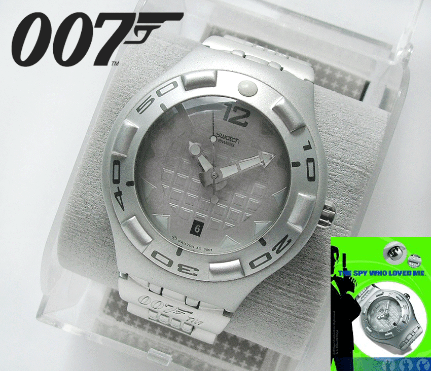 007★入手困難コラボモデル★THE SPY WHO LOVED ME★SWATCH★日付機(jī)能付★美品★ジェームズ?ボンド★電池交換済み★オメガ好きも見てね