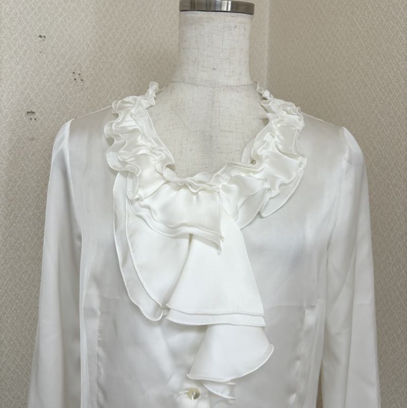 Reflect( Reflect ) формальный атлас блуза la полный оборка длинный рукав белый одноцветный 9 номер 