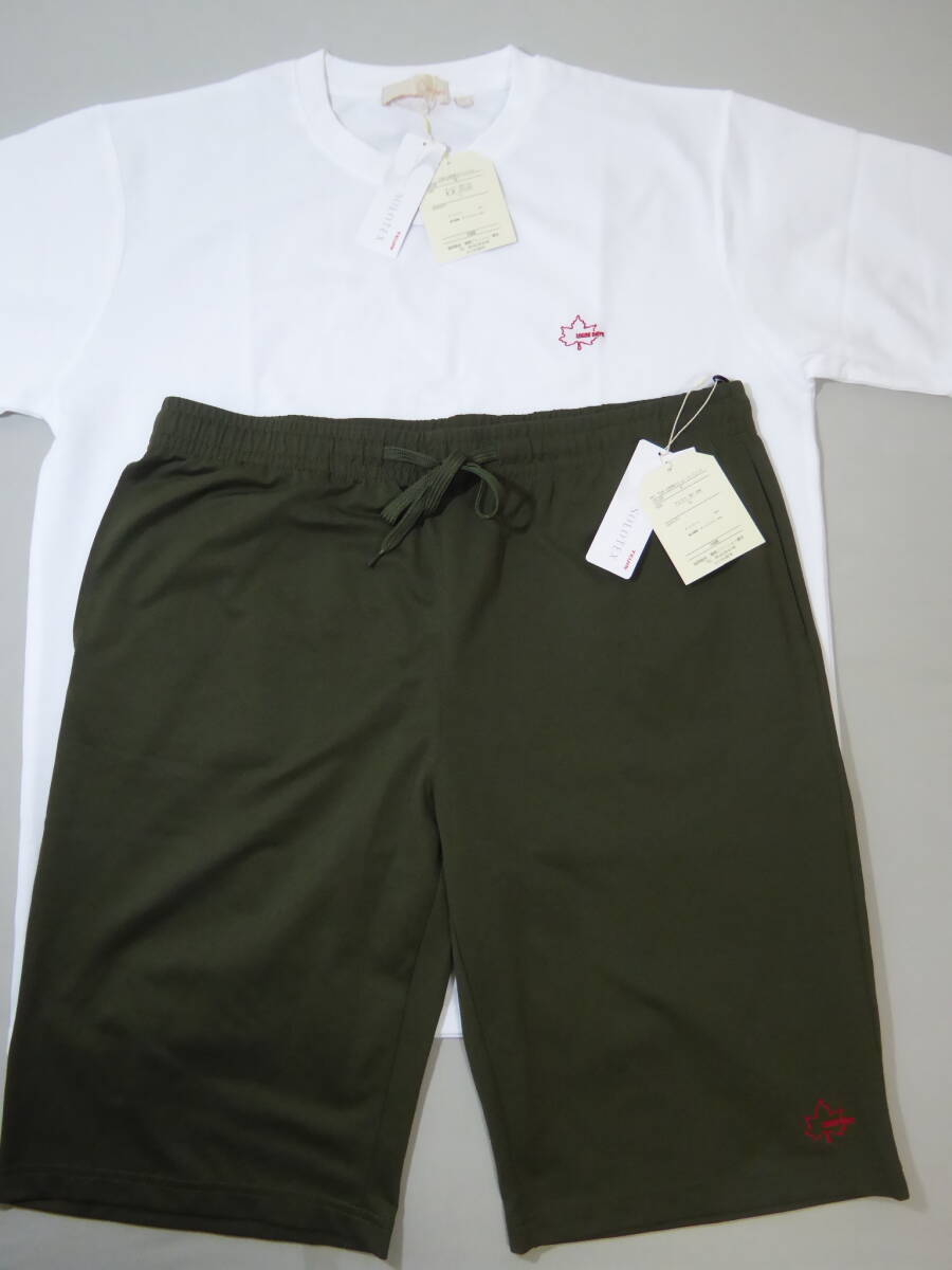 LOGOS DAYS ロゴス デイズ 帝人 SOLOTEX DRY ストレッチ 半袖Tシャツ ハーフパンツ上下セット　LL　白カーキ　②