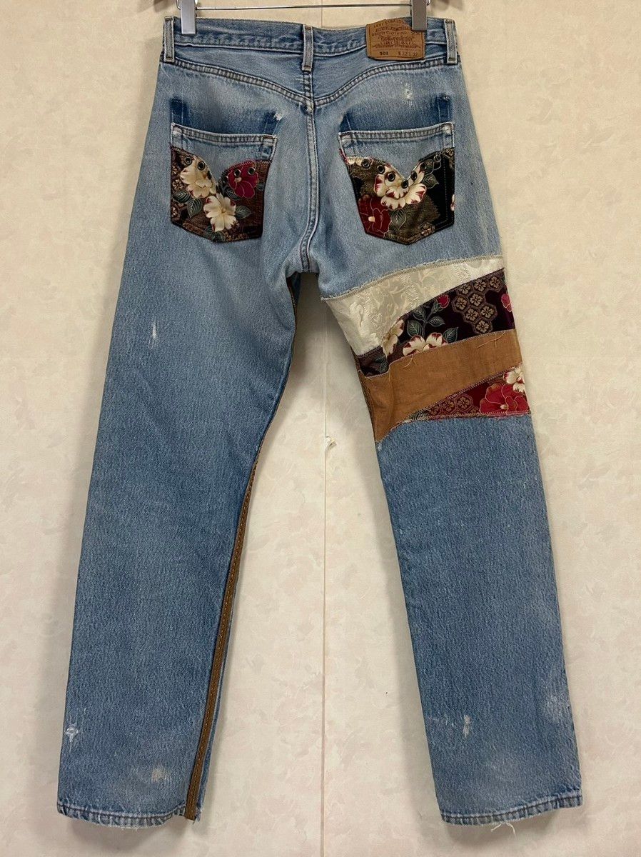 Levi's リーバイス 501 デニム ジーンズ USA製 花柄 和柄 Levi's リーバイス 501 デニム ジーンズ USA製 花柄 和柄