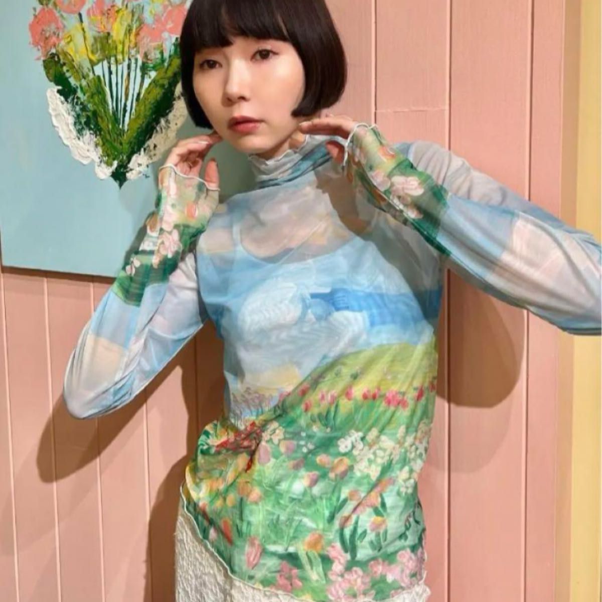 名古屋限定 POPPY あさぎーにょ フラワーヒルシースルートップス 名古屋限定 POPPY あさぎーにょ フラワーヒルシースルートップス