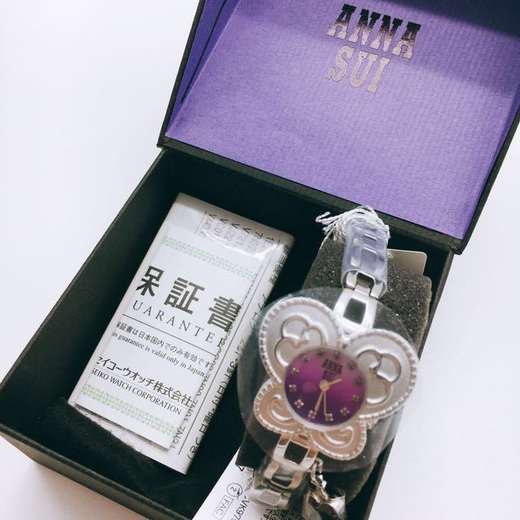 定価18000円 新品未使用 箱付き 保証書 ANNA SUI アナスイ バタフライ型腕時計 レディースウォッチ 蝶 シルバー 入手困難 ラスト1 パープル_画像1