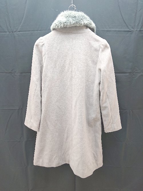 * earth music&ecology collar fur boa front button pocket long sleeve coat size M gray lady's E