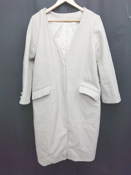 ◇ natural couture ナチュラルクチュール ノーカラー ロング キレイめ 長(zhǎng)袖 コート サイズF オフホワイト系 レディース P