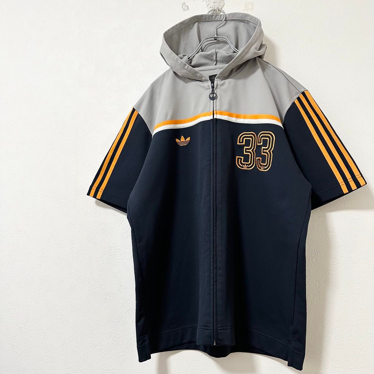 00s adidas トラックジャケット フーディ パーカー ネイビー×ブルー 00s adidas/アディダス 半袖ジャージ/トラックジャケット