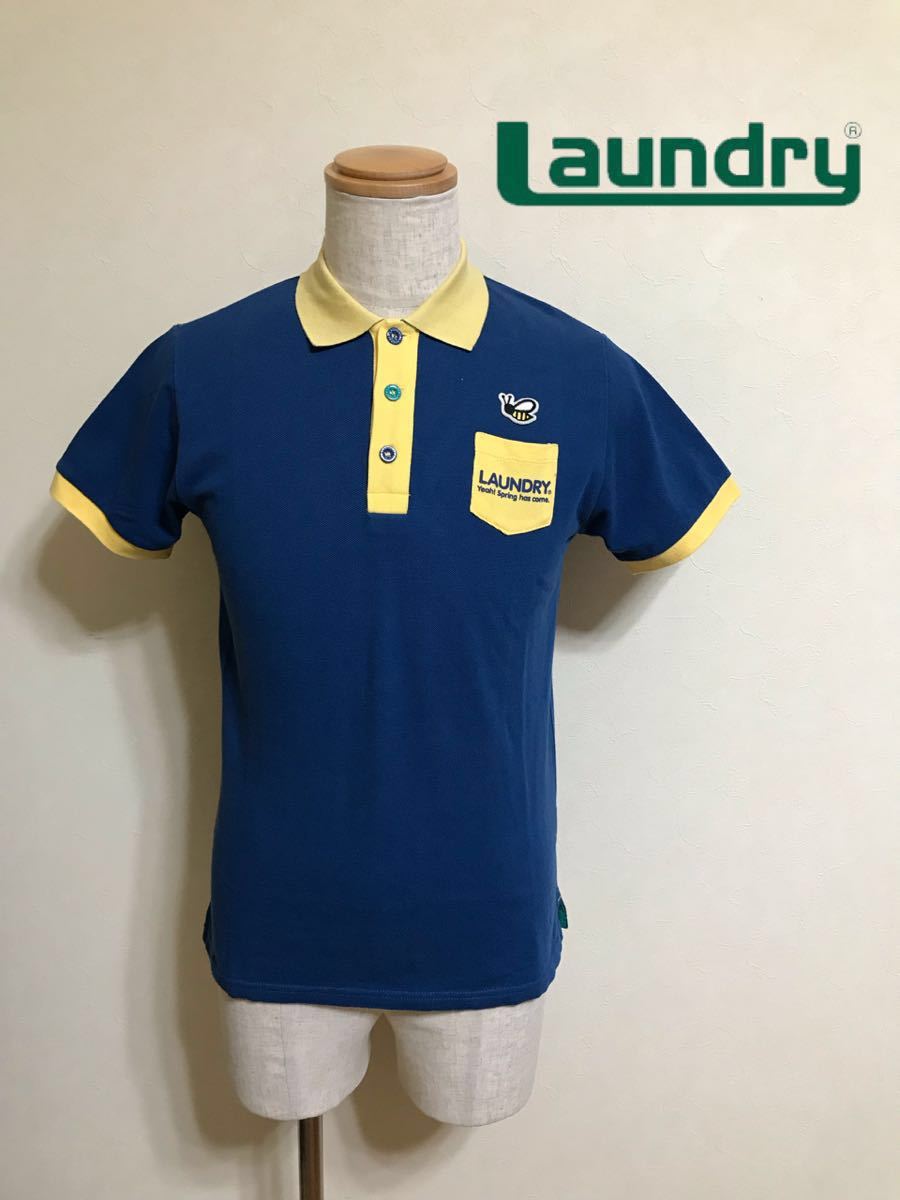 LAUNDRY ランドリー 蜂 鹿の子 ポロシャツ 半袖 トップス サイズS ネイビー イエロー 161-42907の画像1