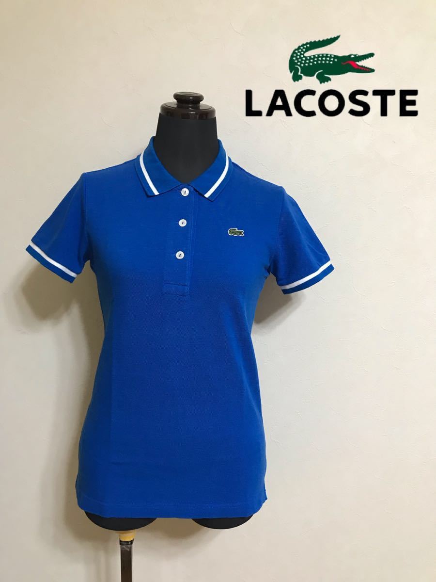 【Красота】 LACOSTE Lacoste Женская рубашка-поло Shikanoko Топы Размер 34 Короткий рукав Синий синий Fabrica Сделано в Японии PE020E