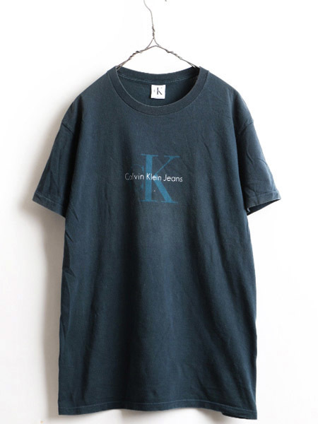 90's USA製 人気の 黒 ■ Calvin Klein Jeans カルバンクライン CK ロゴ プリント コットン 半袖 Tシャツ ( 男性 メンズ M ) 90年代 古着_画像1