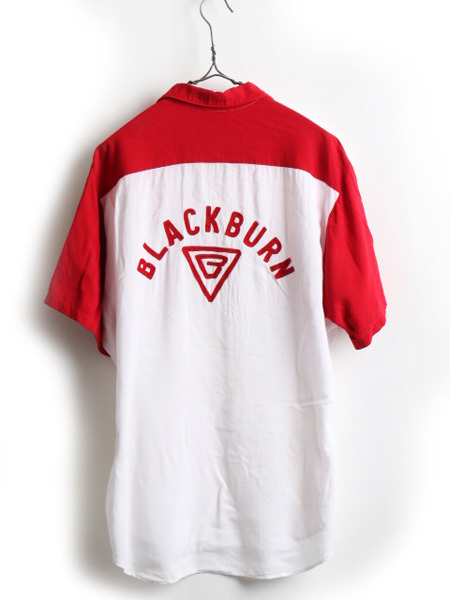 60's ビンテージ Olympian チェーンステッチ 刺繍 レーヨン 半袖 ボーリング シャツ ( 男性 メンズ L ) 古着 60年代  開襟シャツ 赤 白