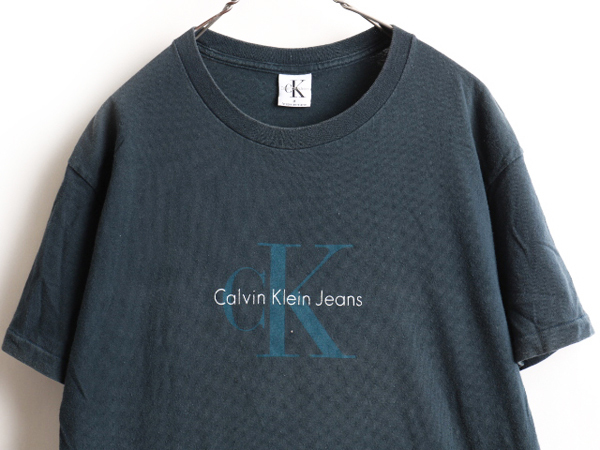 90's USA製 人気の 黒 ■ Calvin Klein Jeans カルバンクライン CK ロゴ プリント コットン 半袖 Tシャツ ( 男性 メンズ M ) 90年代 古着_画像2