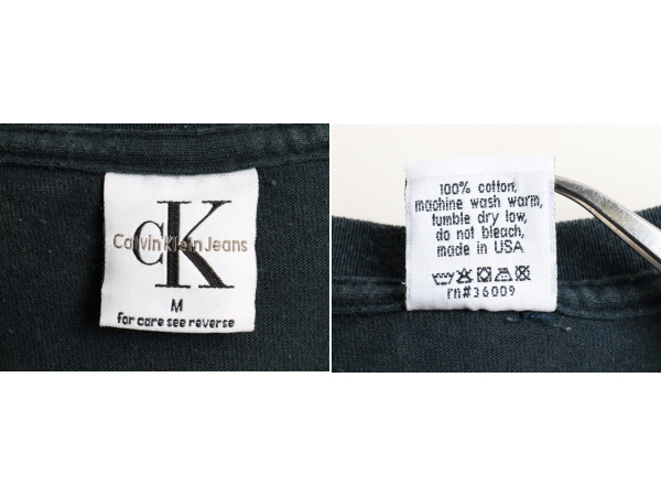 90's USA製 人気の 黒 ■ Calvin Klein Jeans カルバンクライン CK ロゴ プリント コットン 半袖 Tシャツ ( 男性 メンズ M ) 90年代 古着_画像4