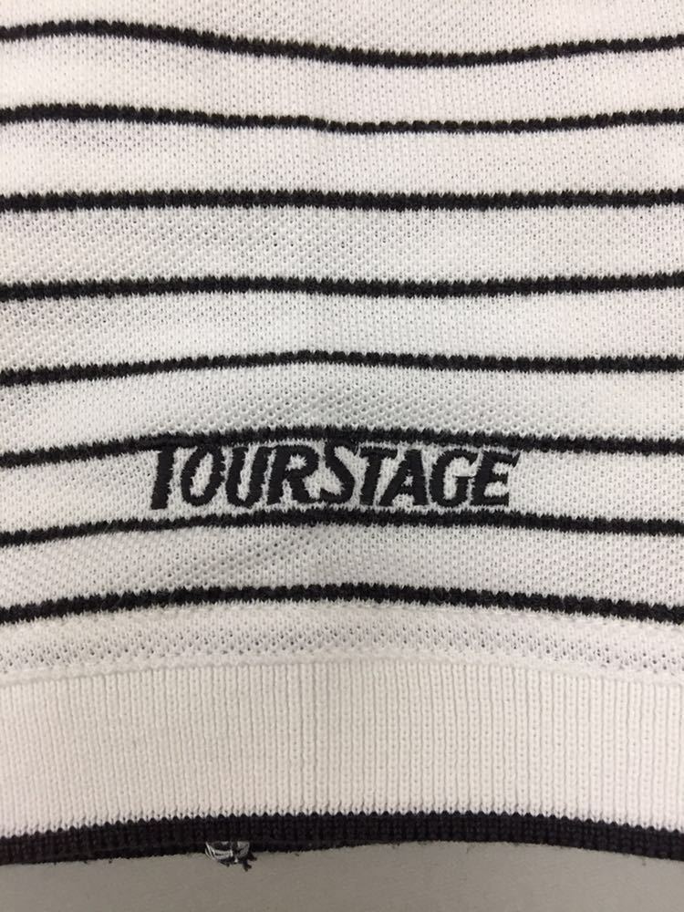 &2-29 ツアーステージ TourStage 半袖 ゴルフ ポロシャツ ボーダー ホワイト×ブラック メンズ Mサイズ ～□_画像7