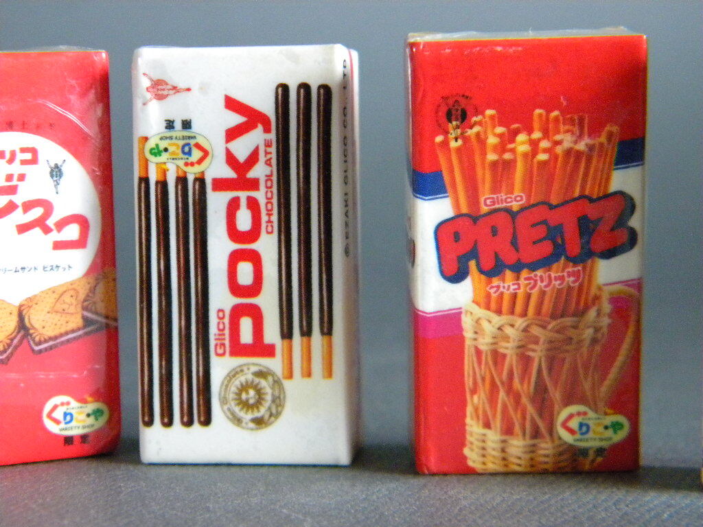 當(dāng)時(shí)物 ★★グリコ 消しゴム 5p ポッキー !! ビスコ 景品おまけ プリッツ お菓子 駄菓子屋 広告「定形外/LP可」★★未使用 デッドストック