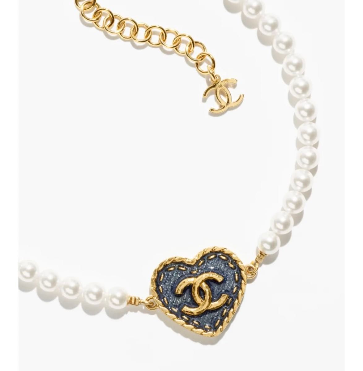 シャネル CHANEL チョーカー ネックレス デニム ハート パール シャネル CHANEL チョーカー ネックレス デニム ハート パール