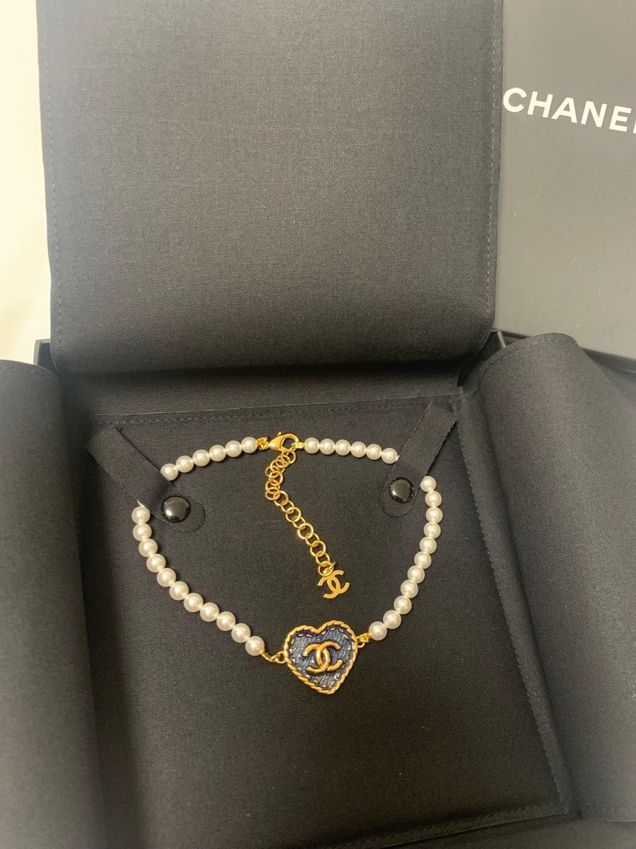 シャネル CHANEL チョーカー ネックレス デニム ハート パール シャネル CHANEL チョーカー ネックレス デニム ハート パール