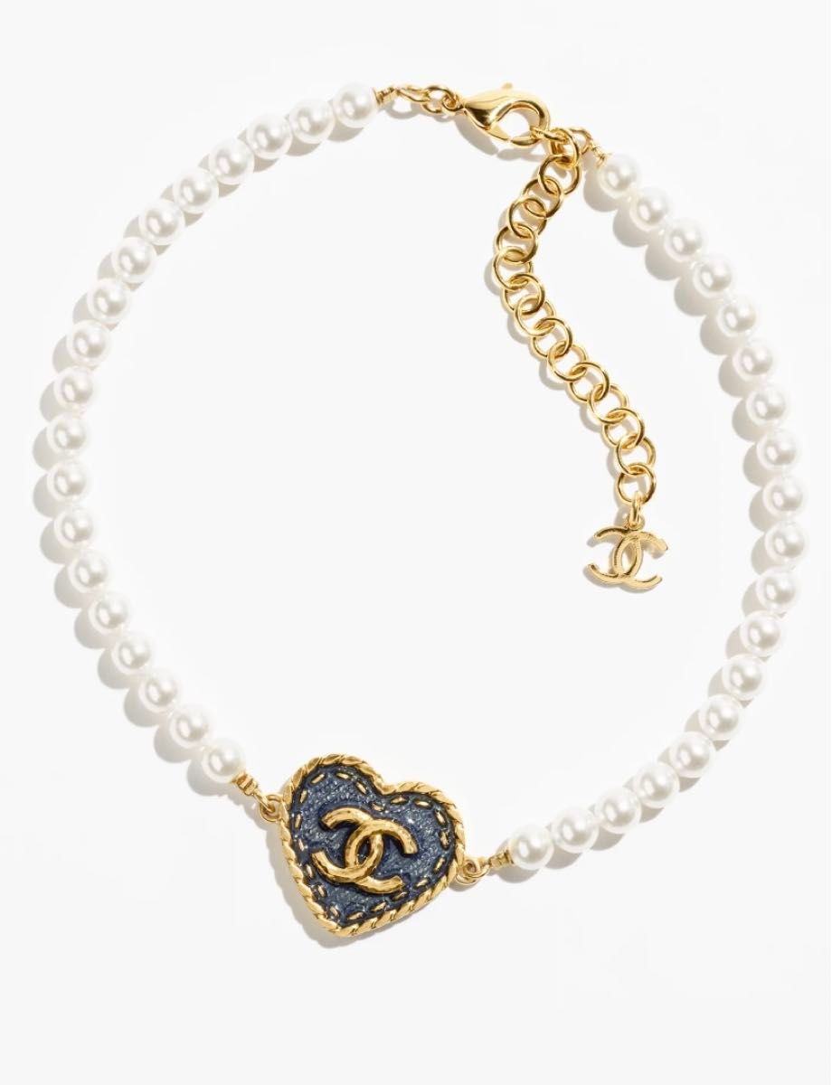 シャネル CHANEL チョーカー ネックレス デニム ハート パール シャネル CHANEL チョーカー ネックレス デニム ハート パール
