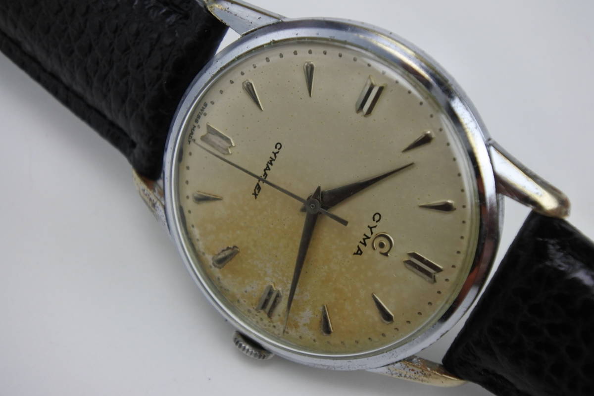 * stylish antique goods 1950 period Switzerland name machine CYMA hand winding gentleman wristwatch belt after market new goods 